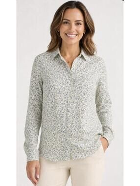 LANDS’ END NWOT Women’s Cotton Floral Button Up Shirt In Cream|Blue|Yellow-XL